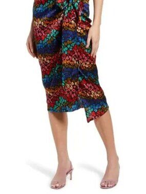 Never Fully Dressed rainbow leopard print wrap skirt | Size 12